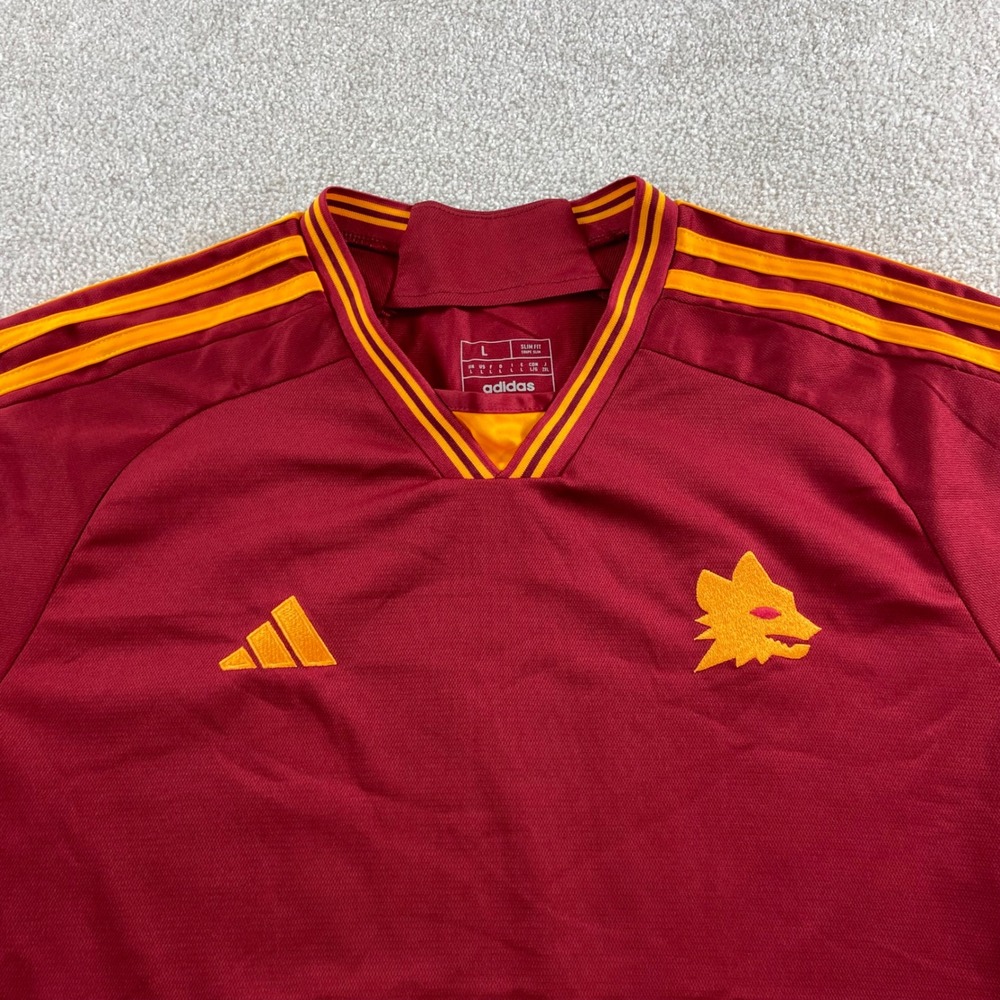 Adidas AS Roma Jersey Mens Large Maroon 2023-24 Home Lupetto Wolf Crest Slim Fit